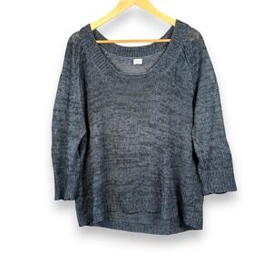 POETRY Womens Blue Knit Sweater 3/4 Sleeve Relaxed Fit Linen Blend